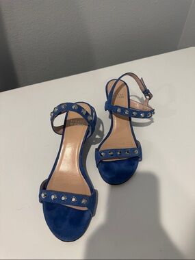 Stuart Weitzman Cobalt Blue Studded Suede Ankle Strap Sandals